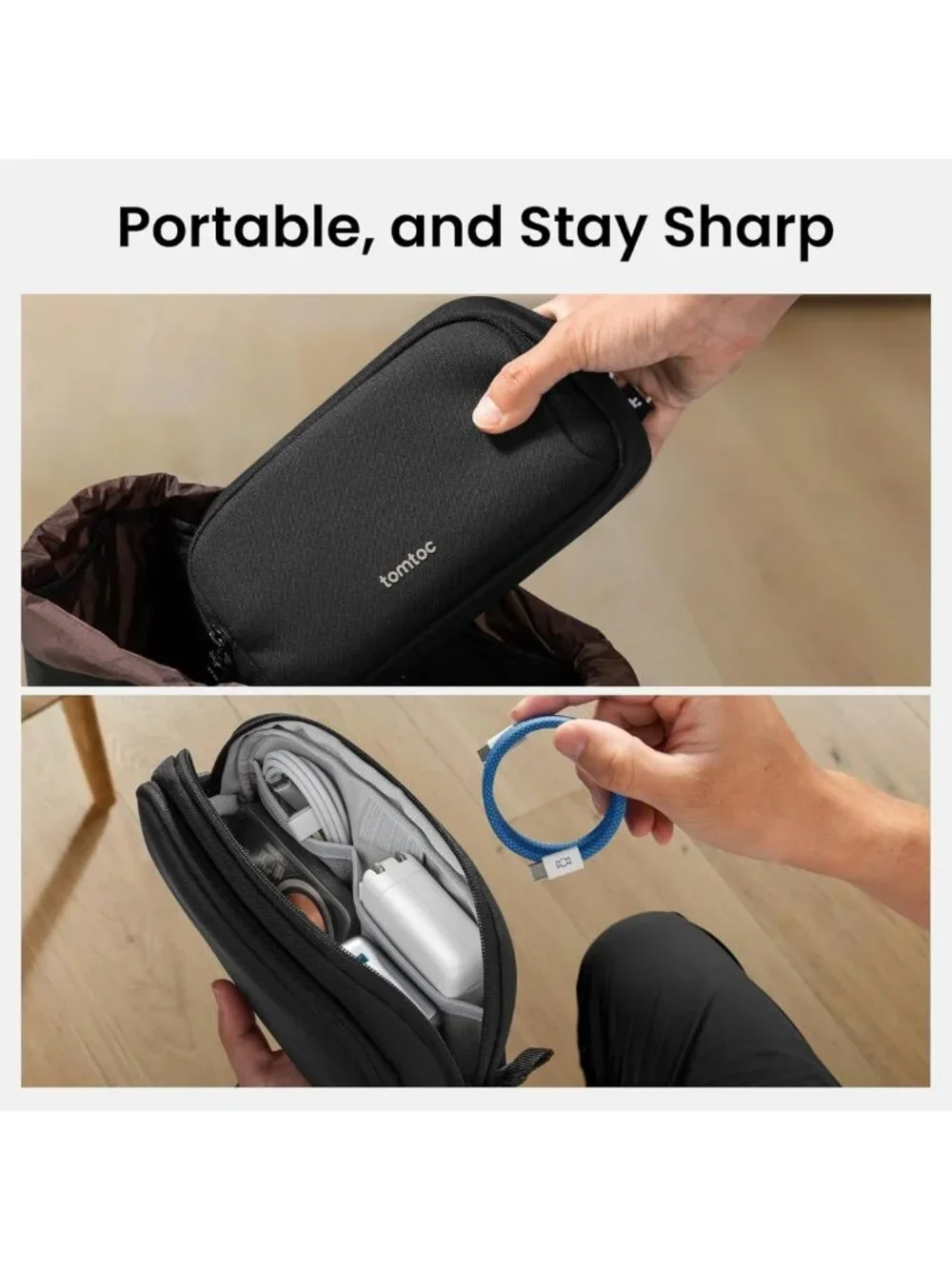 Water-Resistant Tech Organizer Pouch | Dual Compartment Travel Case for Cords
